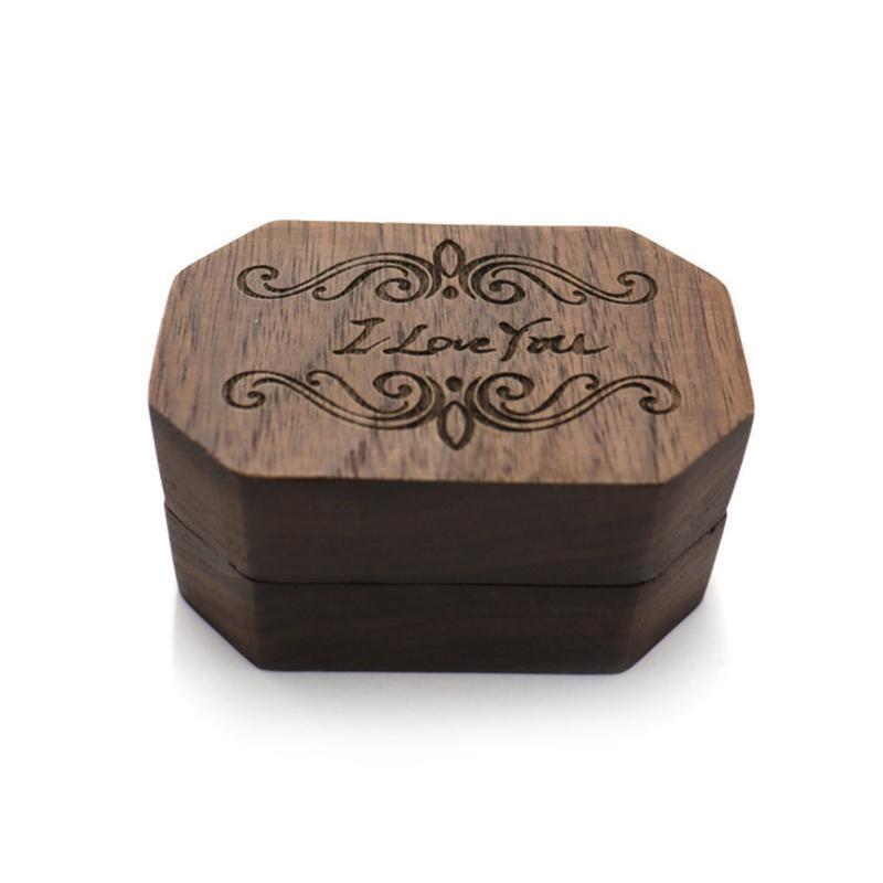 Octagon-shaped Solid Wood Ring Box Velvet Soft Inner Bag Jewelry Storage Bag