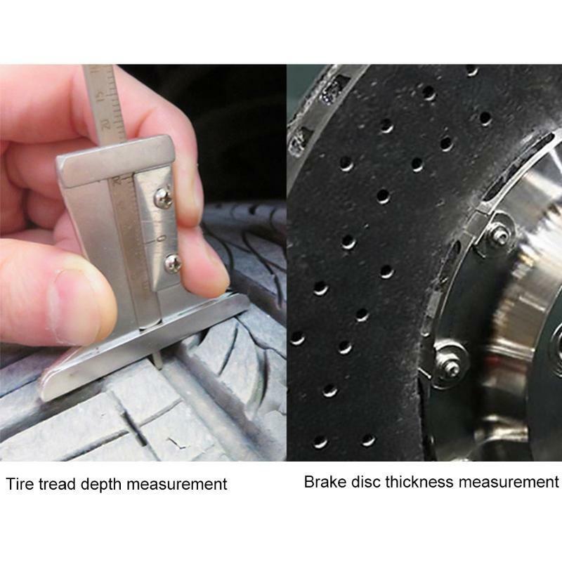 Aluminum Brake Disc Caliper + Tire Tread Depth Gauge Measure Tool Thickness Rule