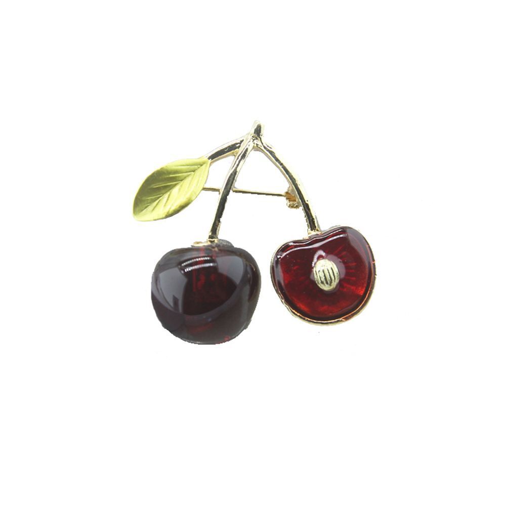 Jewelry Pins Cardigan Men Temperament Red Brooches Fruit Cherry Pins All-match
