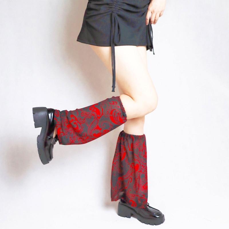 Women Gothic Baroque Thin Leg Warmers Lolita Paisley Foot Cover Knee High Socks
