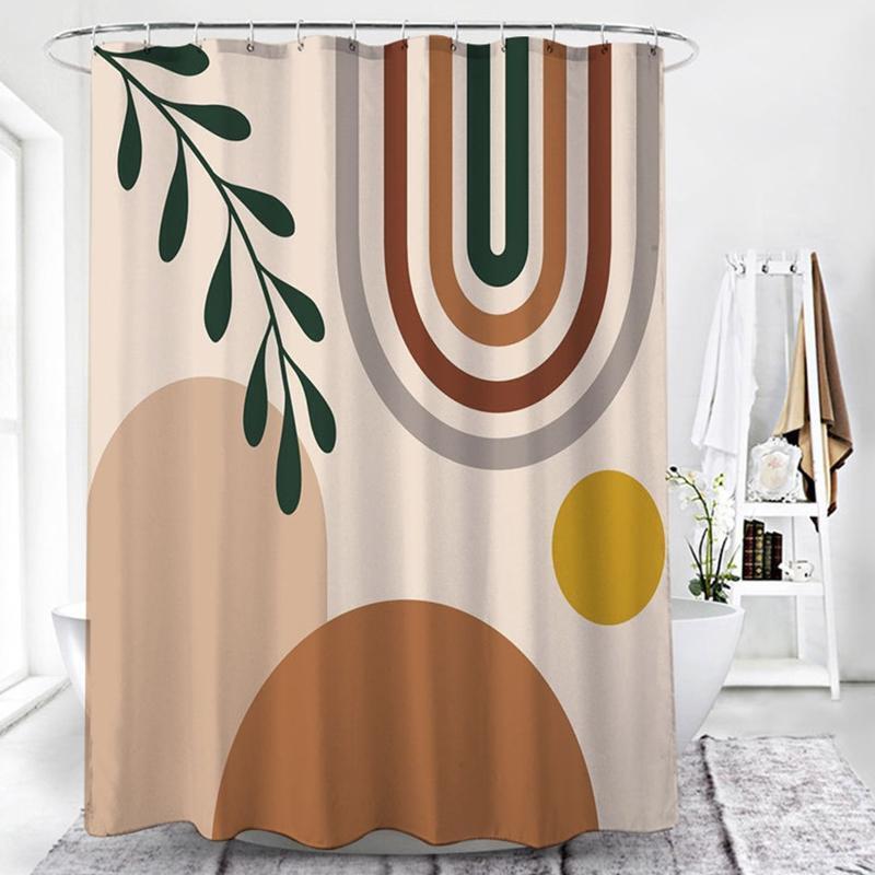 Boho Mid Century Shower Curtain Abstract Painting Pattern Polyester Bath Supply