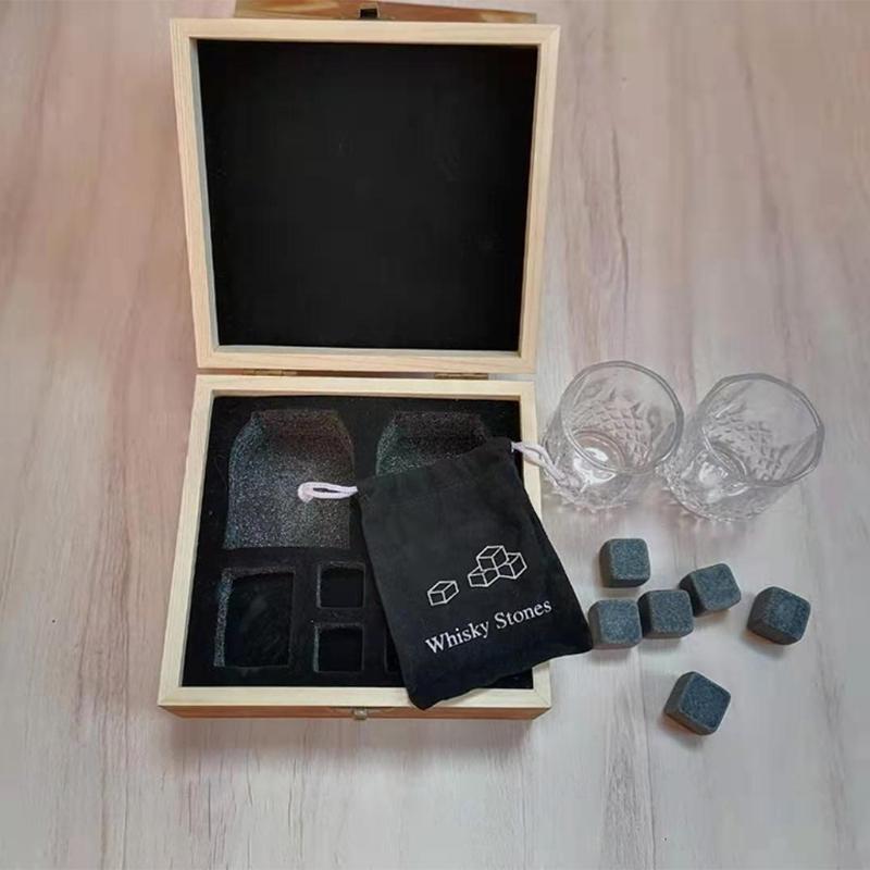 Whiskey Glass Set with 6 Pcs Whiskey Bourbon Chilling Stones in Wooden Box
