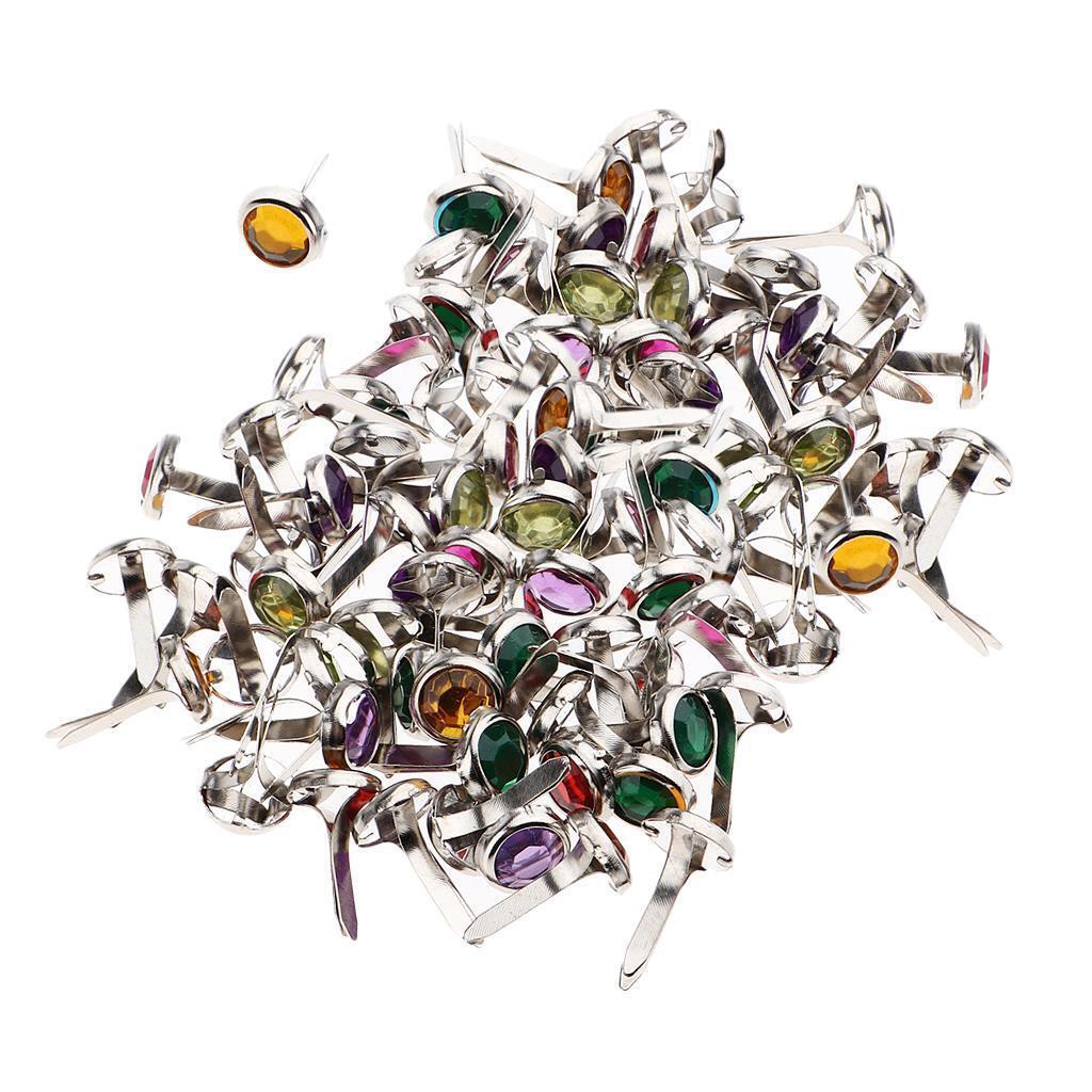 100 Pieces Assorted Color Metal Rhinestone Head Brads Paper Fasteners 7mm
