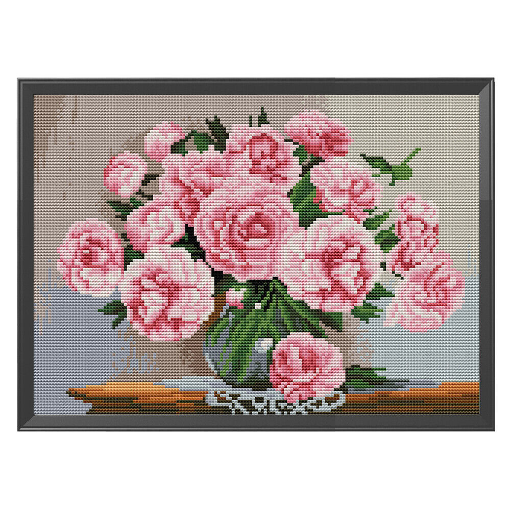Full Embroidery Needlework Set Cross Stitch Kit 11CT Stamped Pixel Art Rose