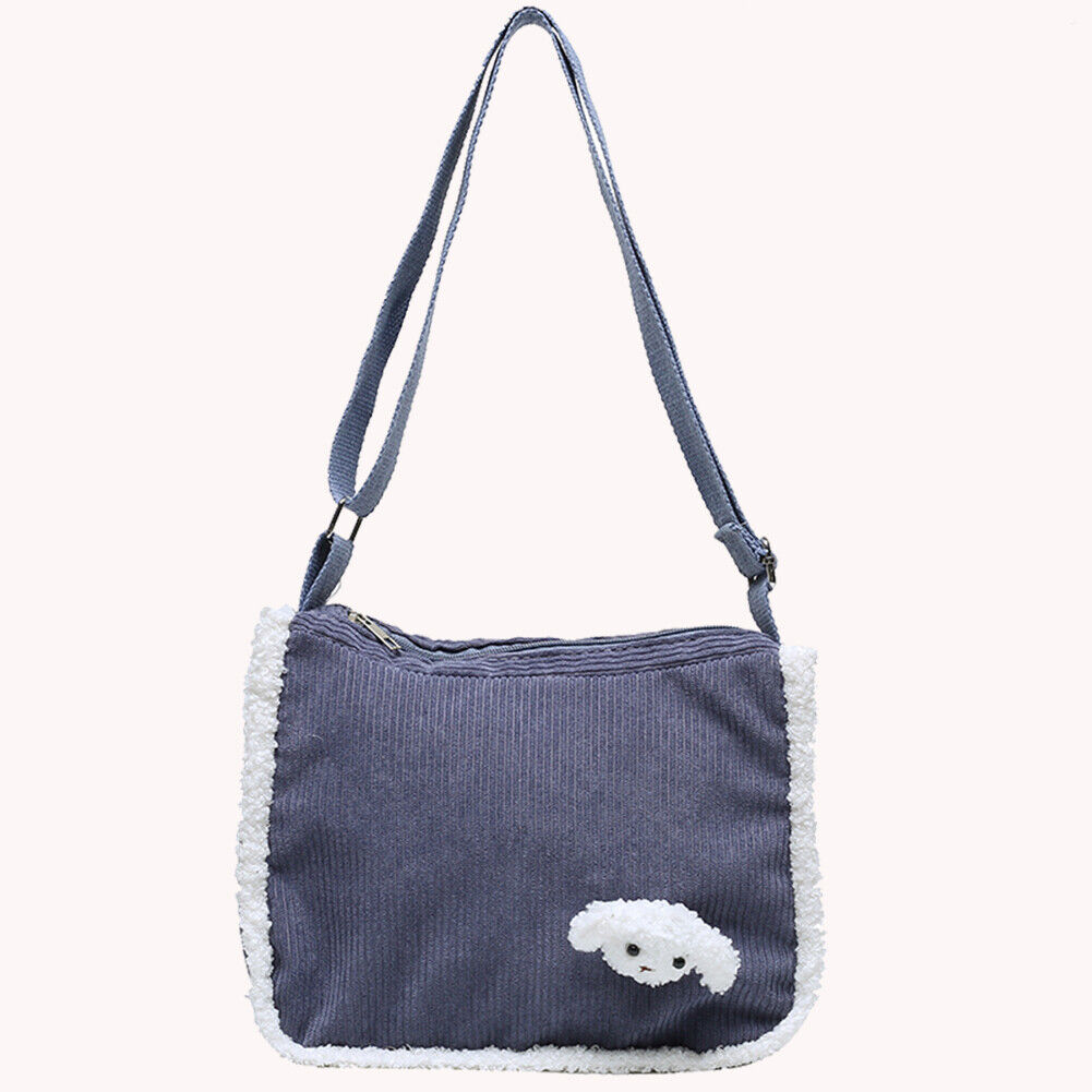 Fashion Big Capacity Crossbody Bag Corduroy Dog Women Shoulder Tote (Blue)