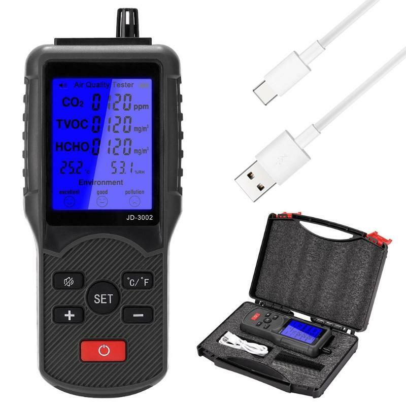 LCD Temperature Humidity  Multifunctional Air Quality Tester CO2 TVOC Meter