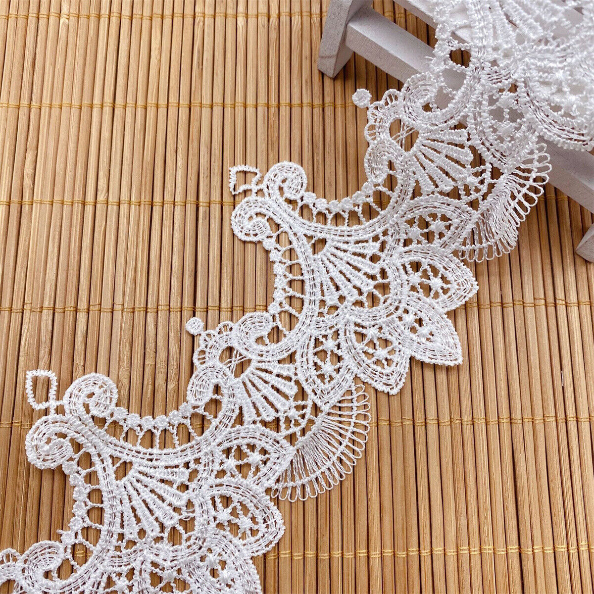 8.5CM Wide White Lace Fabric Embroidered Ribbons Trim Wedding Dress DIY Sewing