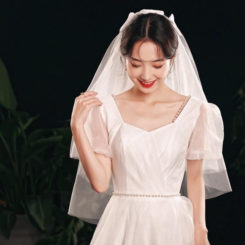 Wedding Bridal Veil Simple Cut Edge Short Sheer Veils 2 Tiers 24-32 Inch Long
