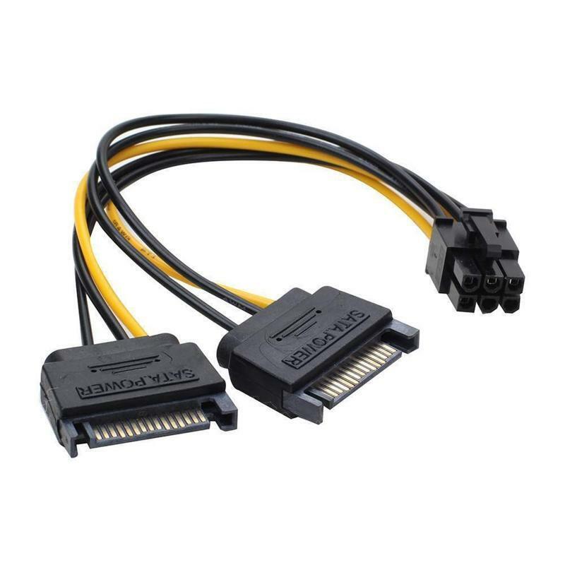 Sata Dual 15p Male Splitter to PCIE 6p Converter Reverse Power Supply Line 20cm