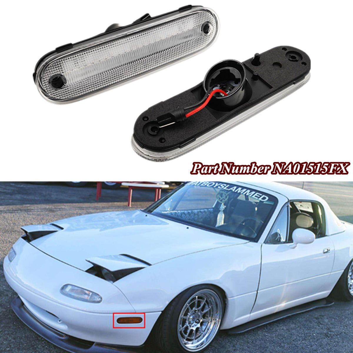 2 Pcs LED Side Marker Light Front Bumper Lamp Fit For Mazda MX-5 Miata 1990-2005