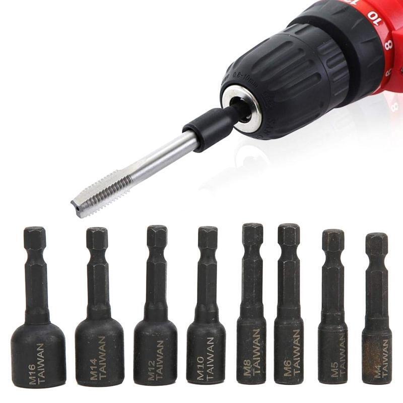 8 Pcs Tap Die Socket Adapter 1/4" Hex Shank Metric Screw Tap Wear Resistance