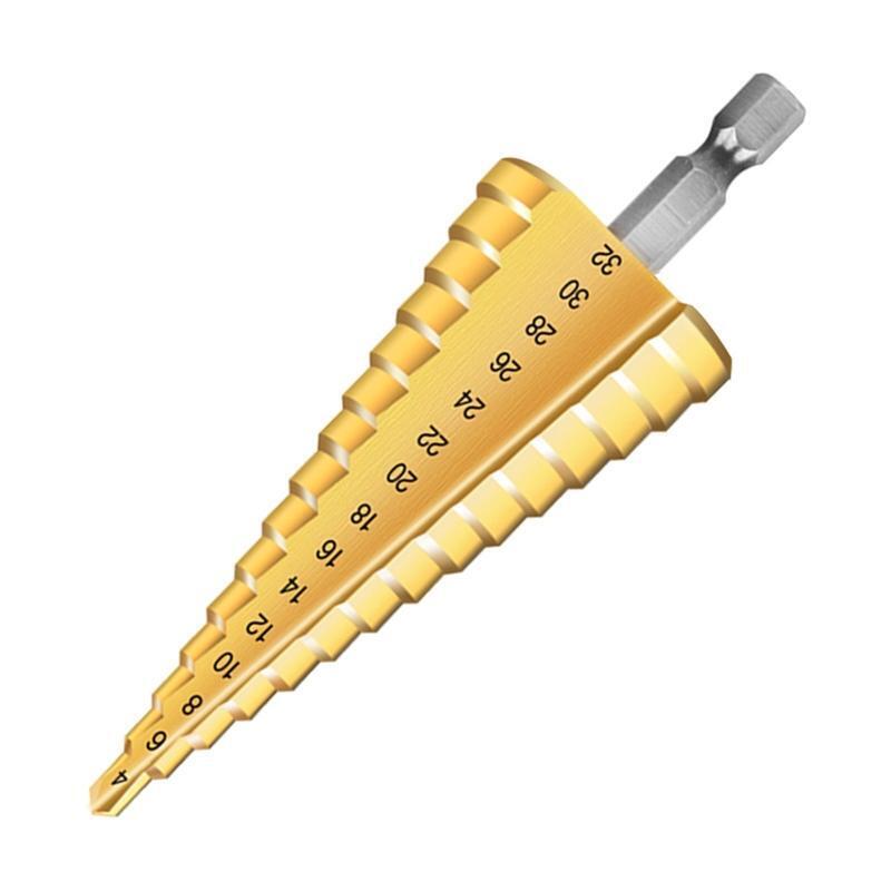 3Pcs Titanium Coated Step Drill Bit Set HSS Cone Drill Bit with 1/4" Hex  Shank