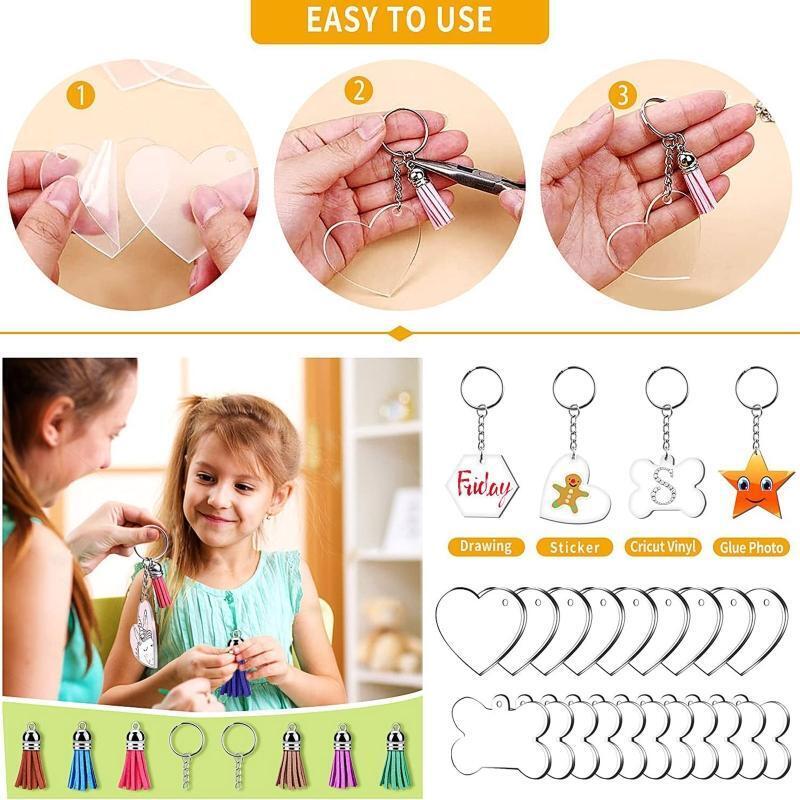 Tassels Metal Decoration Keyrings Acrylic Transparent Blank Set for DIY Projects