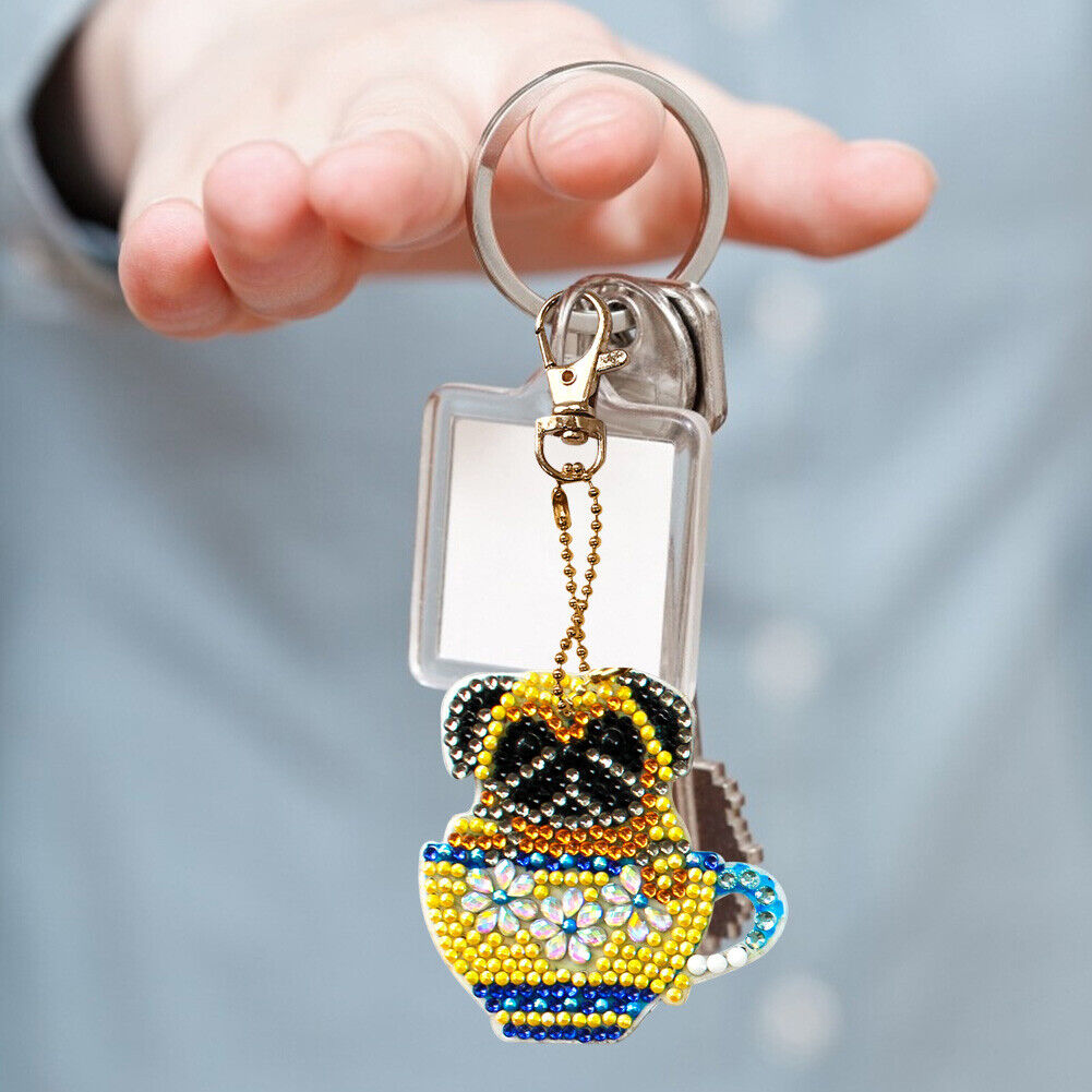 4x DIY Diamond Painting Keychains Cup Animal Embroidery Needlework Keyrings