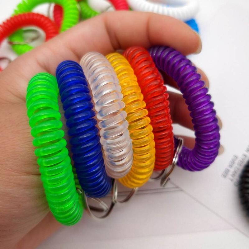 Fashion Spirl Bracelet 50pcs Mixed Wrist Coil Keychain Stretch Wristband Keyring