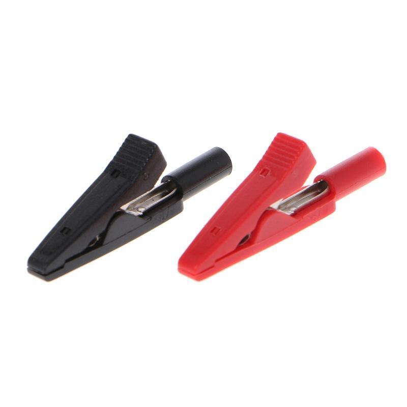 2 Pcs Insulated Alligator Clip 2mm Banana Female Adapter Meter Test Probe Black