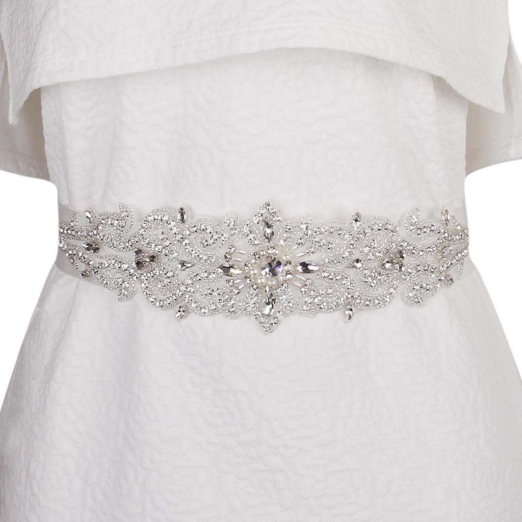 Bridal Wedding Dress White Bling Rhinestone Crystal Sash Belt Accessories
