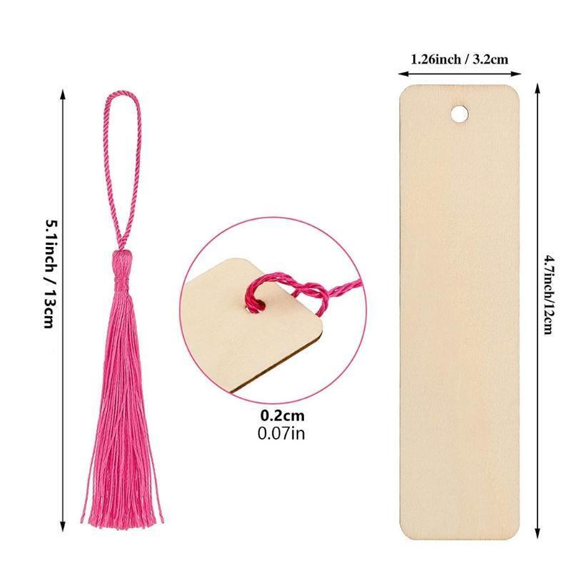 Set of 36 Pcs DIY Blank Bookmarks Unfinished Wood Hanging Tags Kit with Tassels