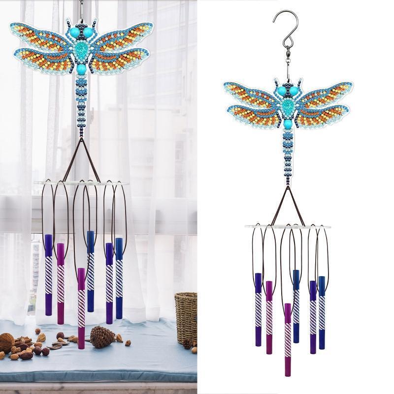 DIY Colored Dragonfly Diamond Painting Wind Chime Pendant Suncatcher Ornament