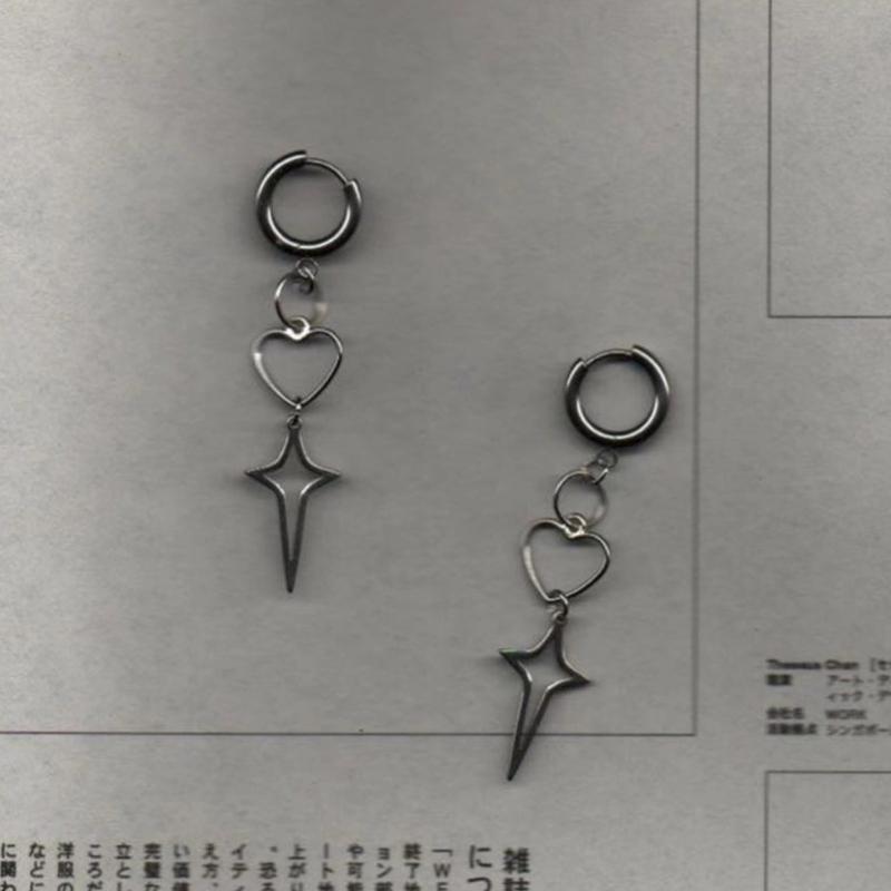 Fashion Punk Hoop Earring Hollow Love Heart Star Drop Earring Rock Cool Women
