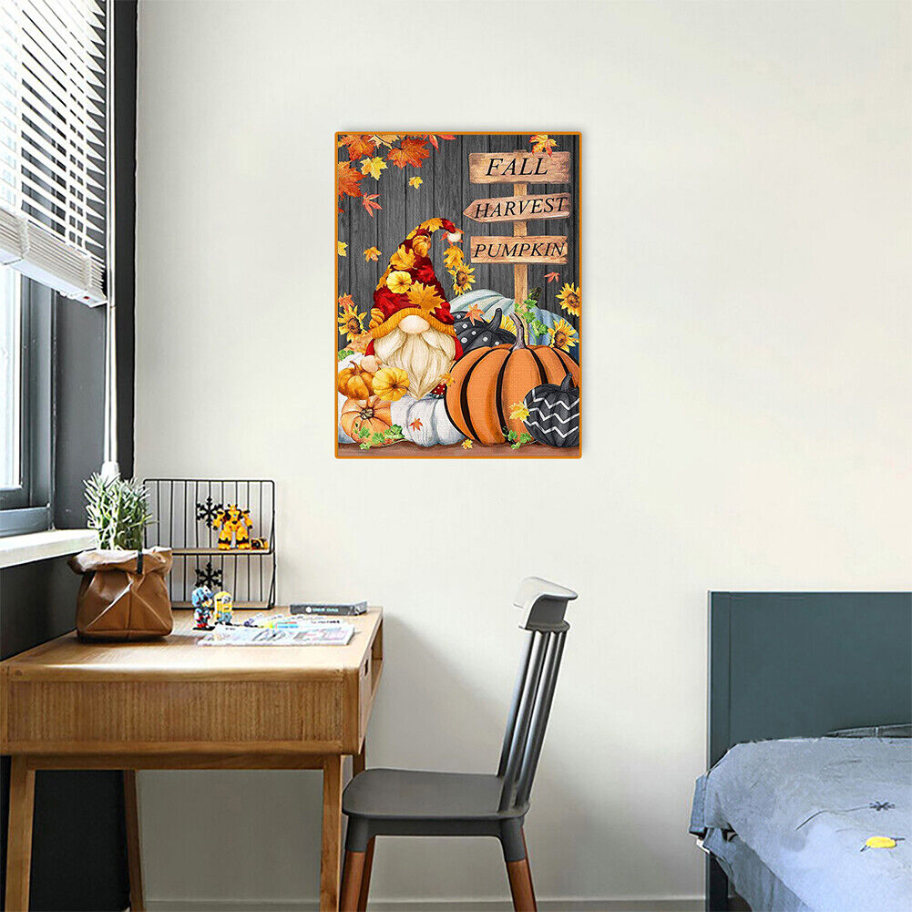 5D DIY Pumpkin Gnome Full Round Diamond Painting Kit Picture Artwork Craft