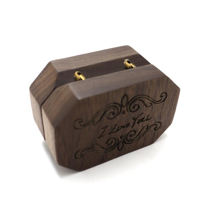 Octagon-shaped Solid Wood Ring Box Velvet Soft Inner Bag Jewelry Storage Bag