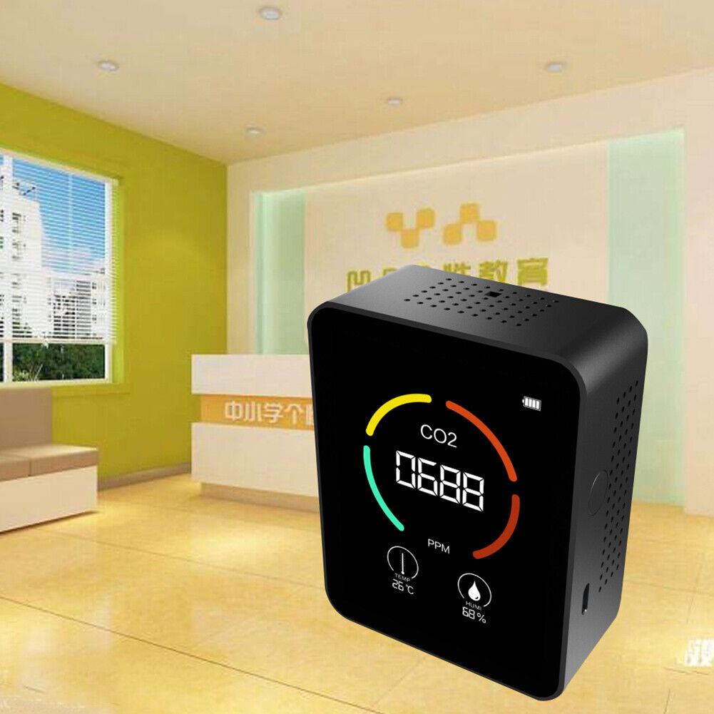Portable CO2 Air Monitor Quality Temperature Humidity Home Detector (Black)