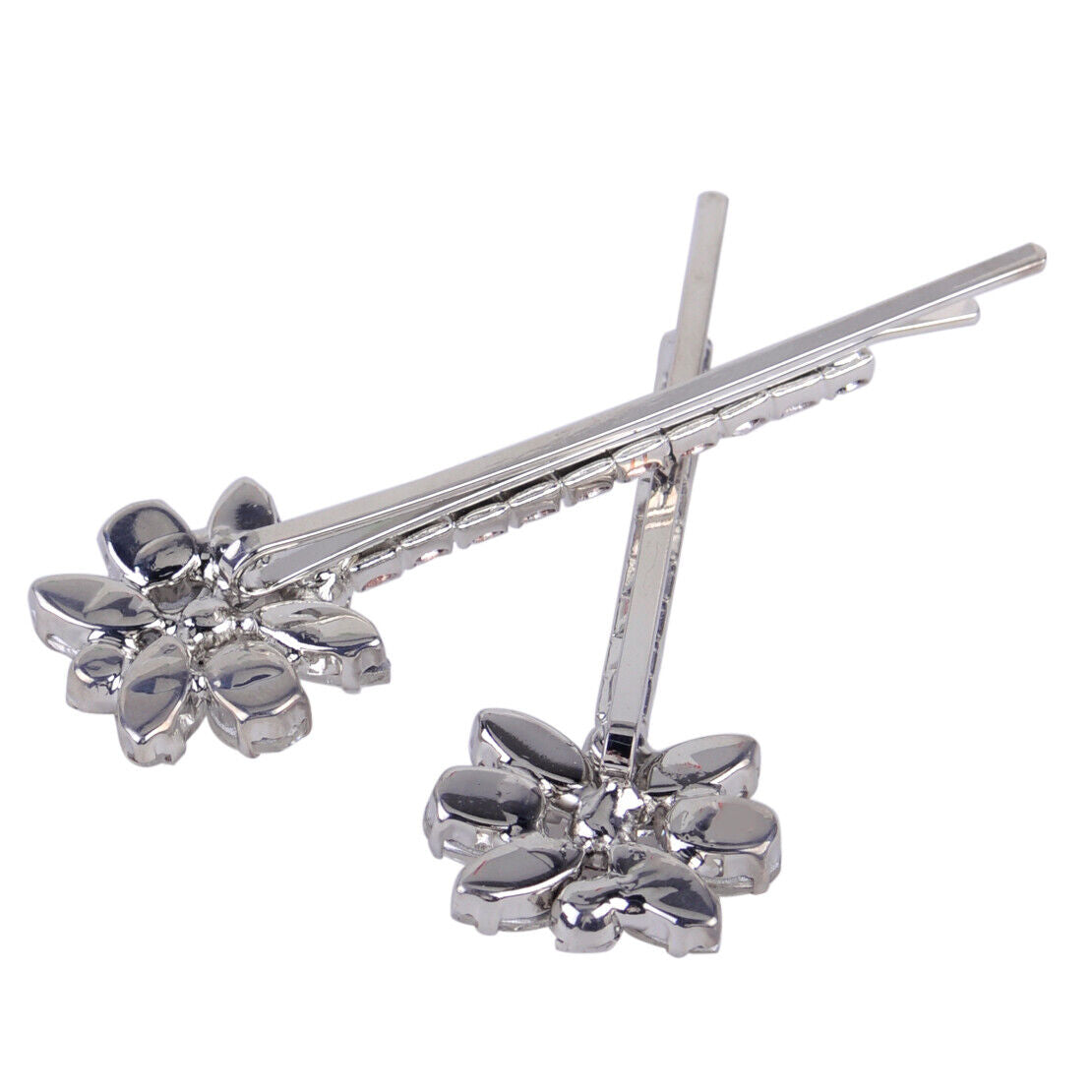 2 Diamante Flower Crystal Hair Grips Barrette Clips Slide fr Bridal Wedding Li