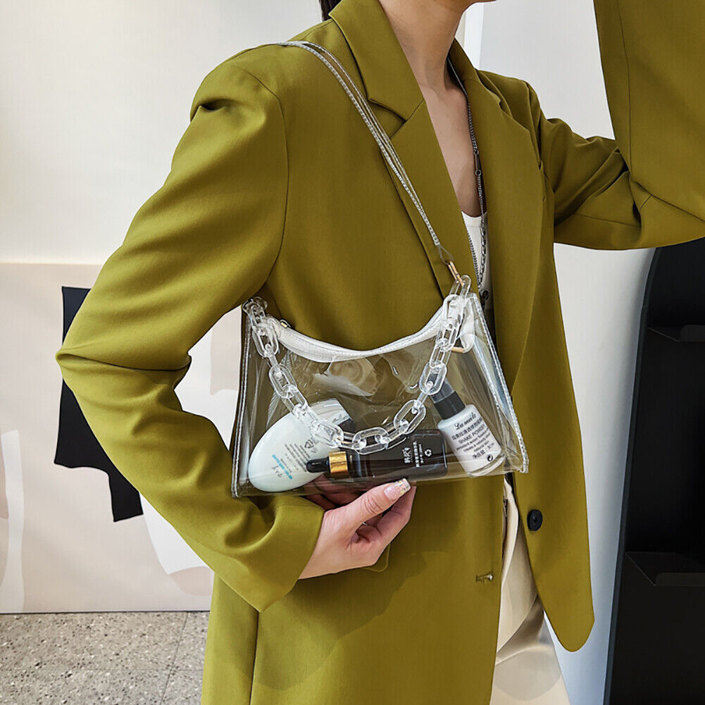 Lady Candy Color Portable Shoulder Bag PVC Chain Underarm Bag (Transparent)
