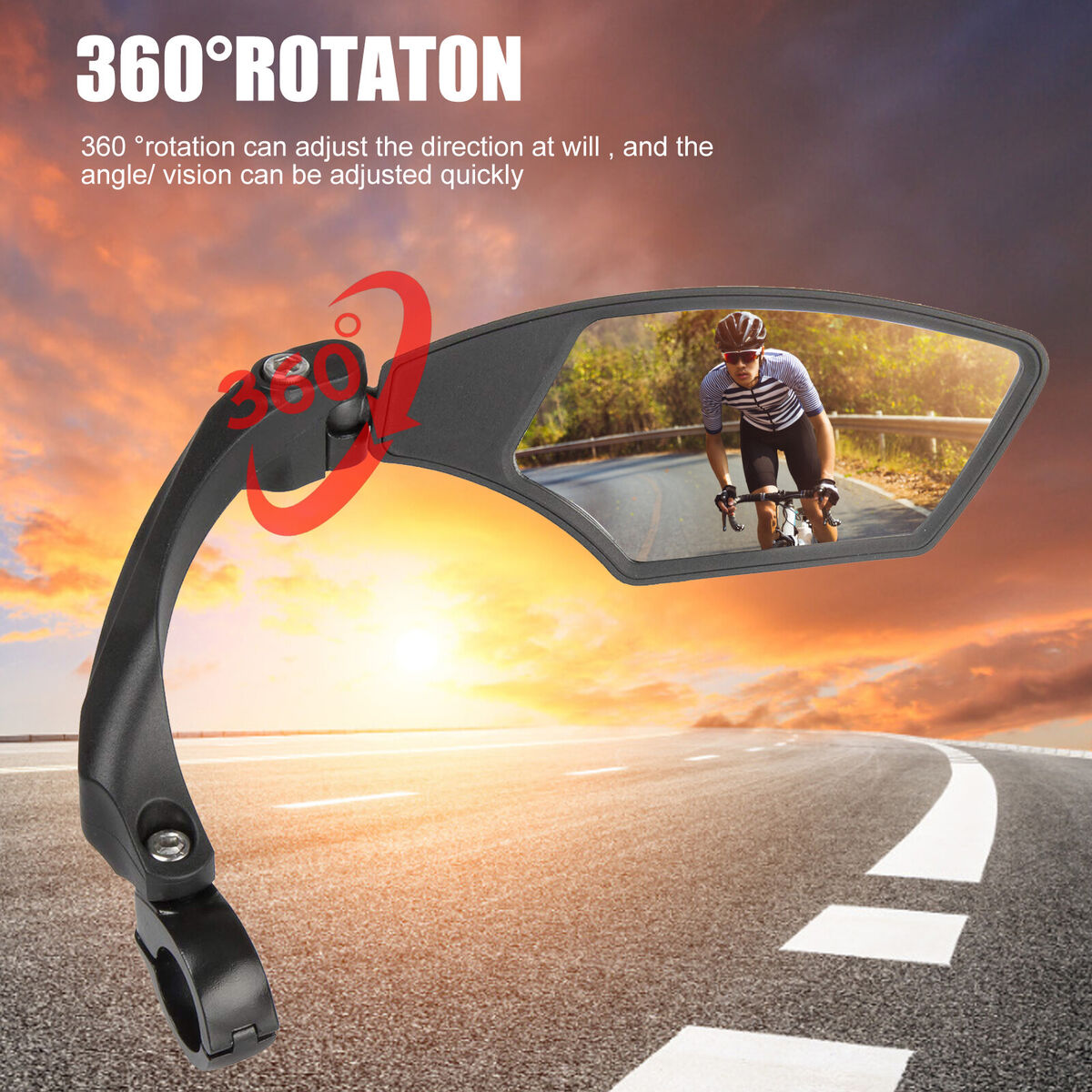 Bicycle Rear View Mirror 360 Rotation HD Anti-Shock Glass Lens (Right)