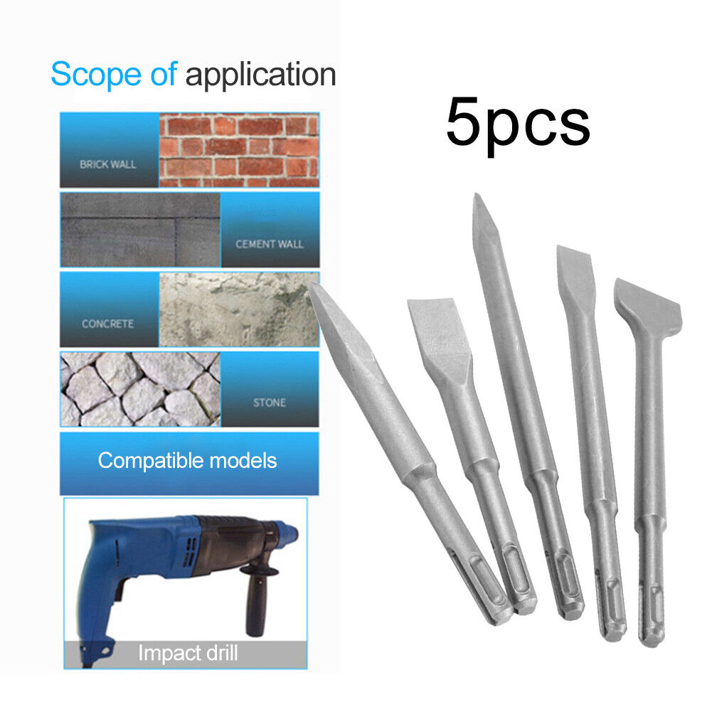 5pcs Point Groove Gouge Flat Chisels Set Electric Hammer Brick Drill Bit