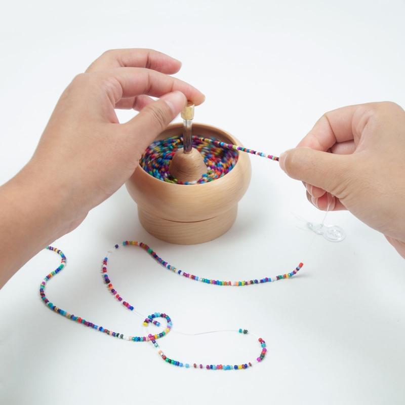 DIY Making Bead Spinner Holder Wooden Bowl Manual Fast Beader for Bracelet Craft