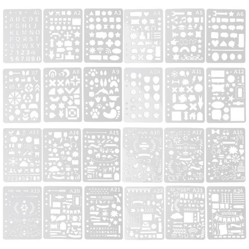24Pcs Drawing Template Stencils Journal Notebook Diary Scrapbooking A5 DIY