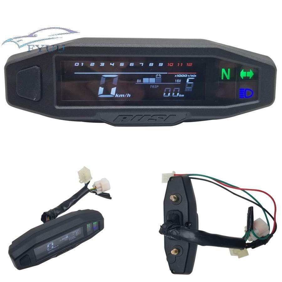 LCD Mini Motorcycle Multi Gauge Speedometer Odometer Tachometer 199KM/H 1200RPM