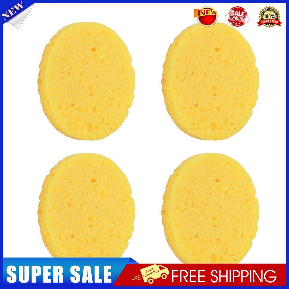 4pcs Round Natural Wood Fiber Face Wash Cleansing Sponge Makeup (Yellow)