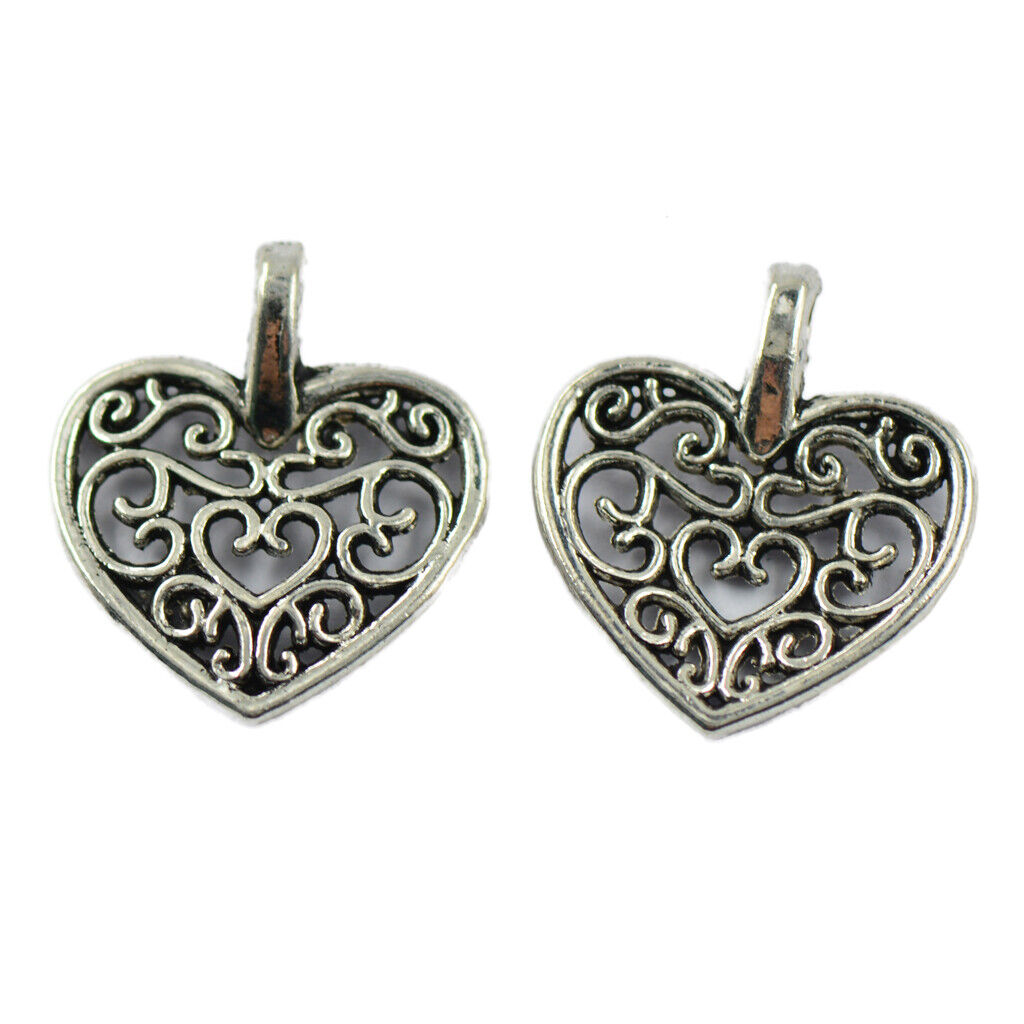100 Pieces Tibetan  Filigree Heart Charms Pendants for Jewelry Making