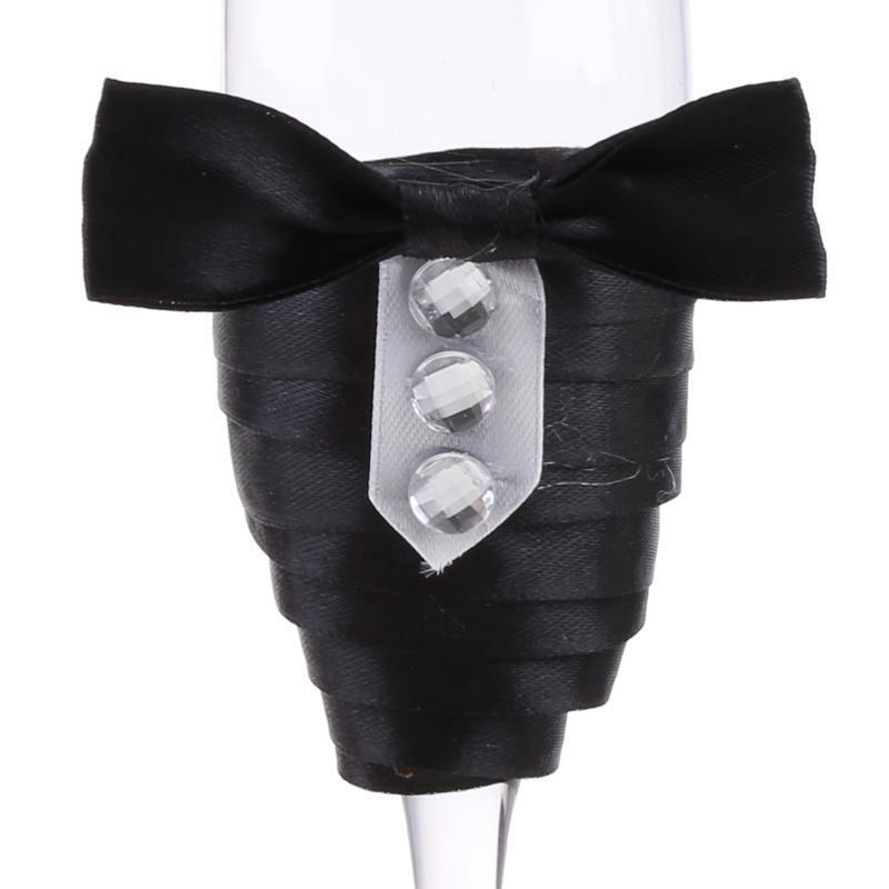 2pcs Set Wedding Glass Creative Black White Dress Crystal Wedding Champagne Glas
