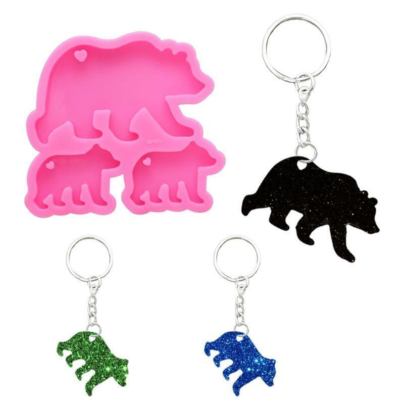 Walking Polar Bear Baby Mom Set Keychain Silicone Mold Bear Family Pendant Molds