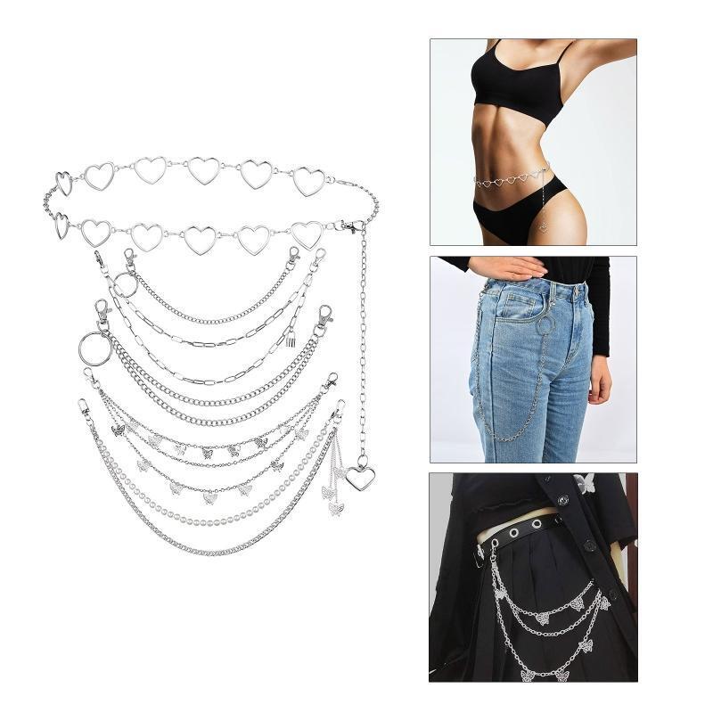 6 Pieces Pendant Pant Chain Women Multi Layer Street Metal Trousers Key Chain