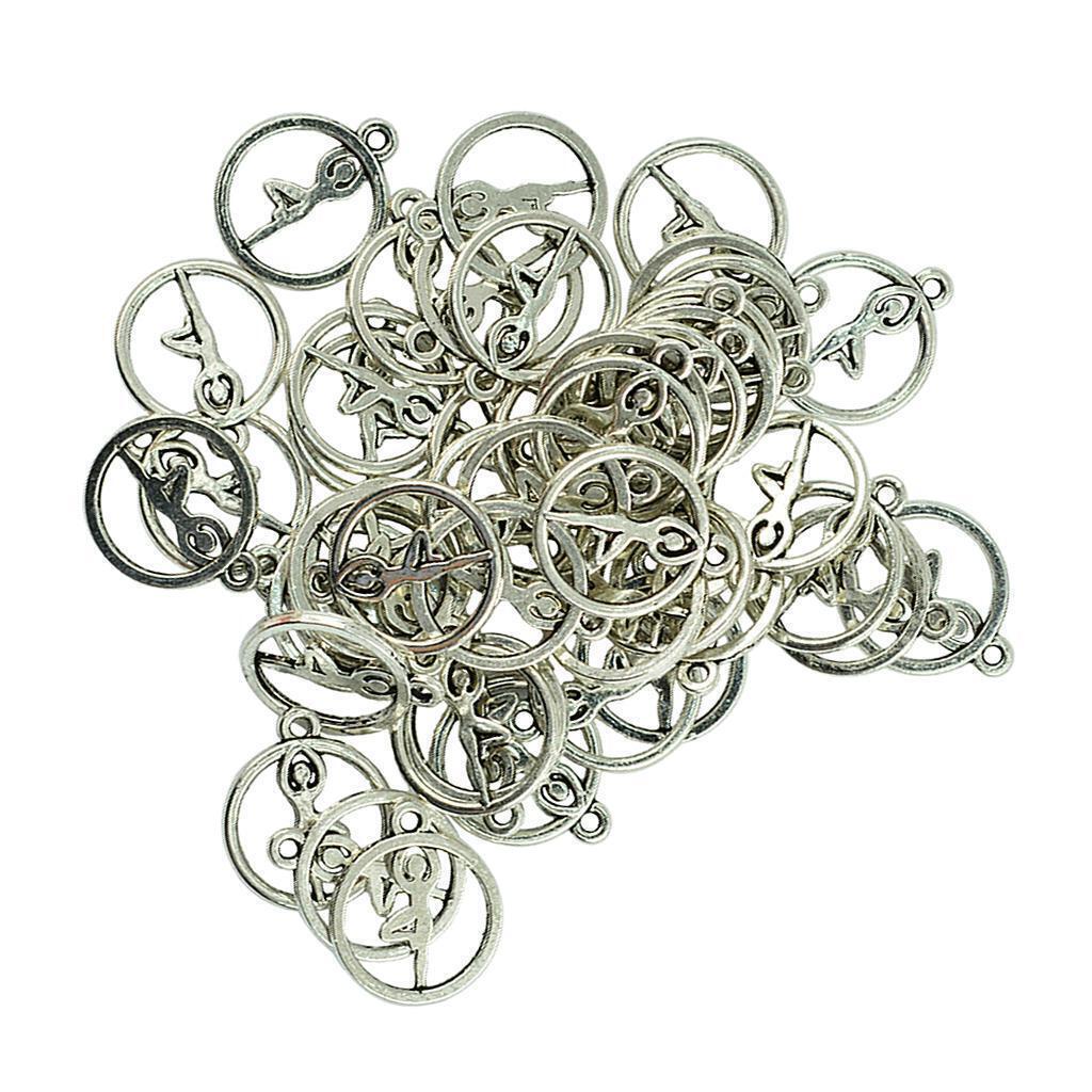 50 Pieces Round Hollow Out Yoga Pose Pendants DIY Necklace Jewelry Findings