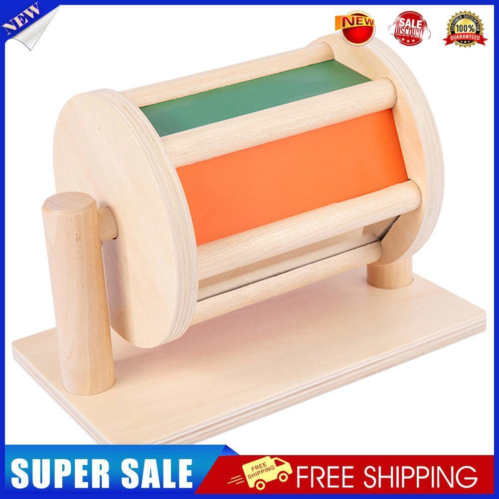 Montessori Sensory Spinning Drum Wooden Textile Baby Educational Instrument