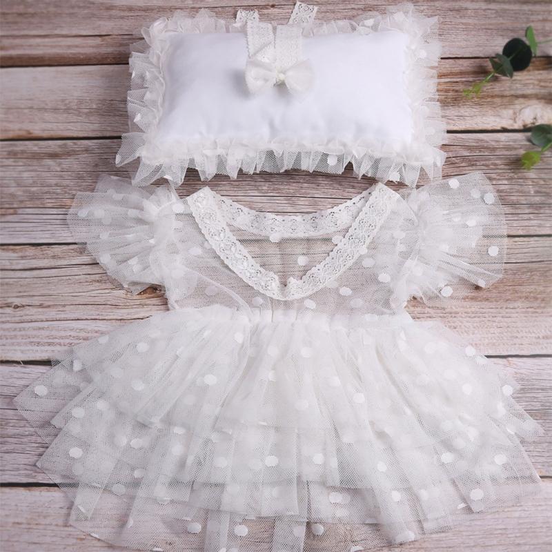 Newborn Photography Clothing Bow Headband+Dress+Pillow 3Pcs/set Baby Girl Gift