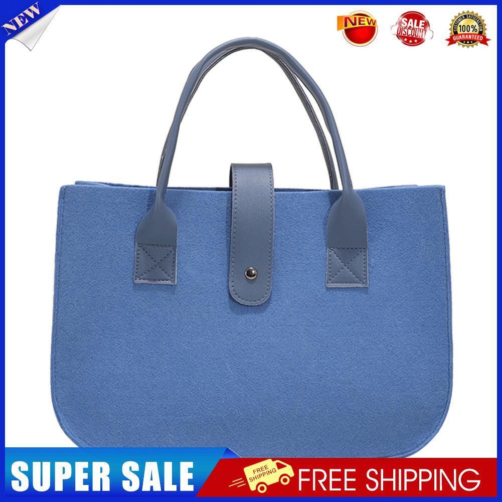 Women Felt PU Leather Quilted Tote Bag Solid Color Top-handle Bag (Blue)
