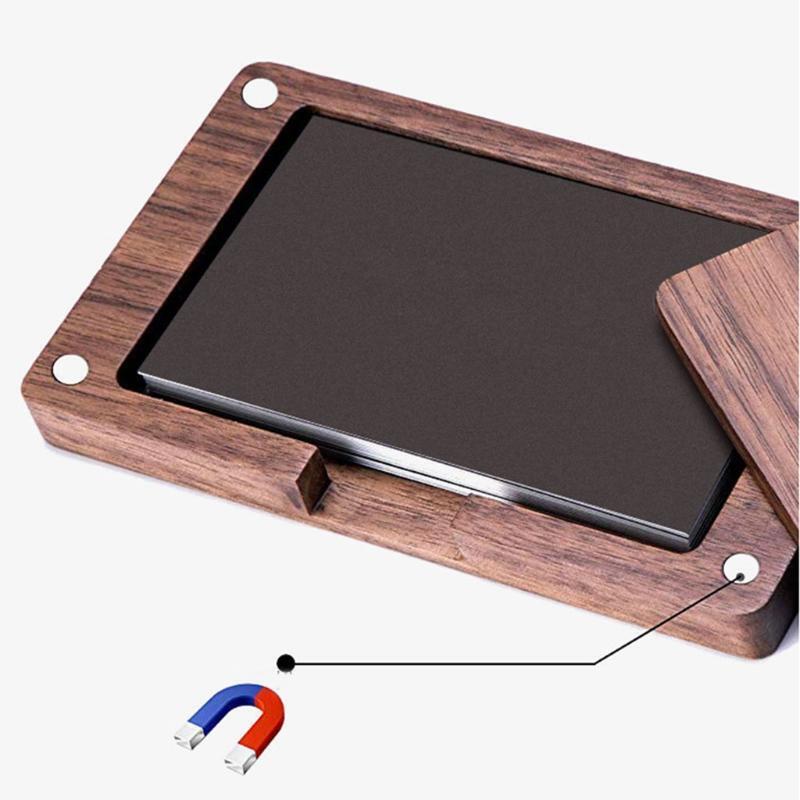 Stylish Wood Black Walnut Shell Business Card Holder Card Wallet Case Organizer