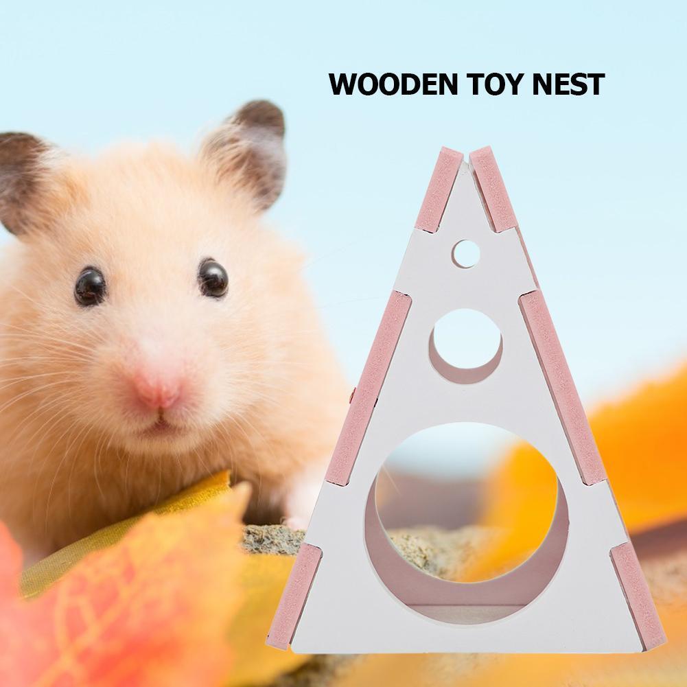 Wooden Colorful Hamster Nest Small Animals Playing Cage Sleeping Bed (Pink)