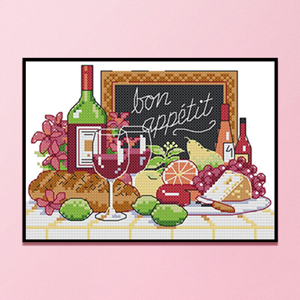 14CT Counted Partial Cross Stitch Handcraft Wine Fruit Artwork Wall Decor