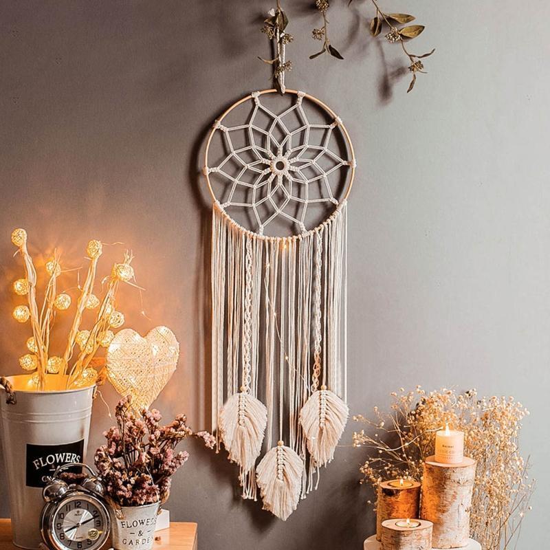 Bamboo Ring Dream Catcher Cotton Woven Tapestry Bohemian Wall Hanging Pendant