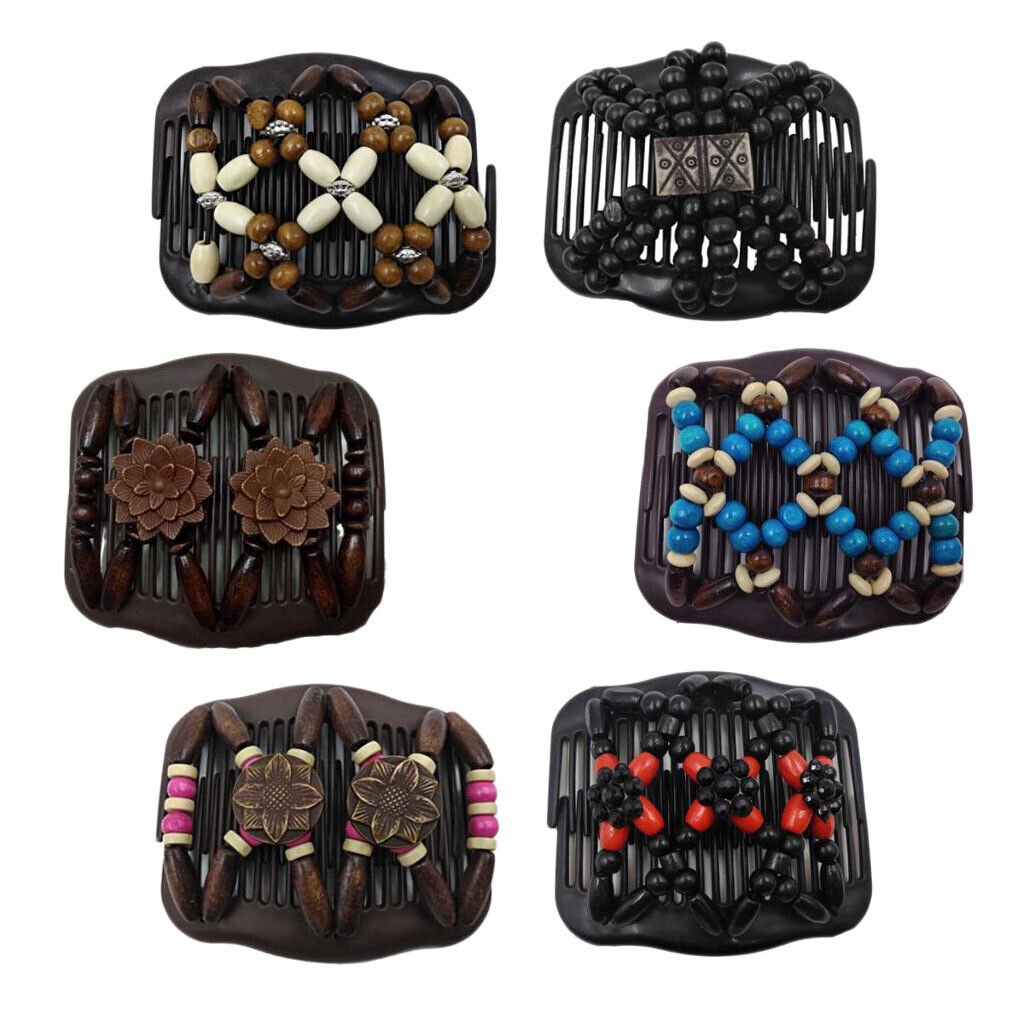 6Pcs Elastic Double  Comb with Wooden   Clip  Jewelry