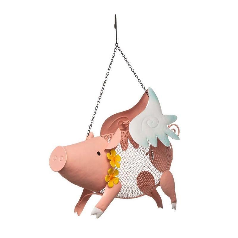Hanging Bird Feeder Metal Seed Feeders Flying Pig Shape Garden Decoration