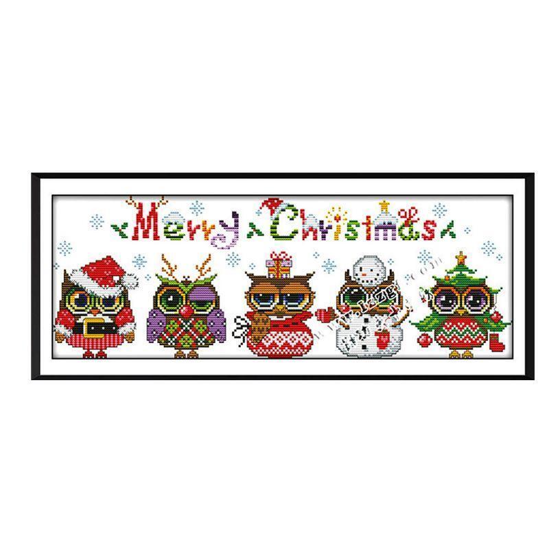 Merry Christmas Owl DIY Handmade Needlework Counted 11CT Printed Canvas Cross